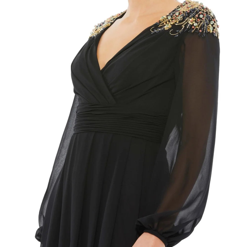 MAC DUGGAL EMBELLISHED SHOULDER BLOUSON SLEEVE EVENING GOWN-NWT SIZE 6 - Picture 3 of 4